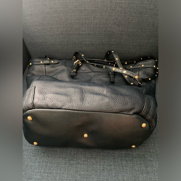Steven by Steve Madden Leather Navy Blue Tote Purse Bag Gold Studded for Office - Picture 4 of 16